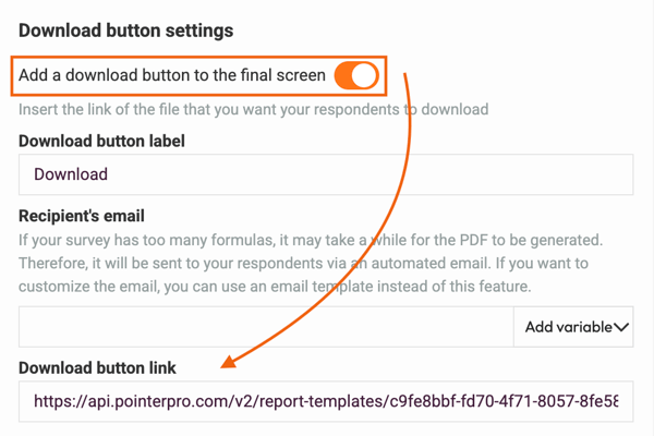 Adding Your Report to Your Questionnaire - download button on final screen
