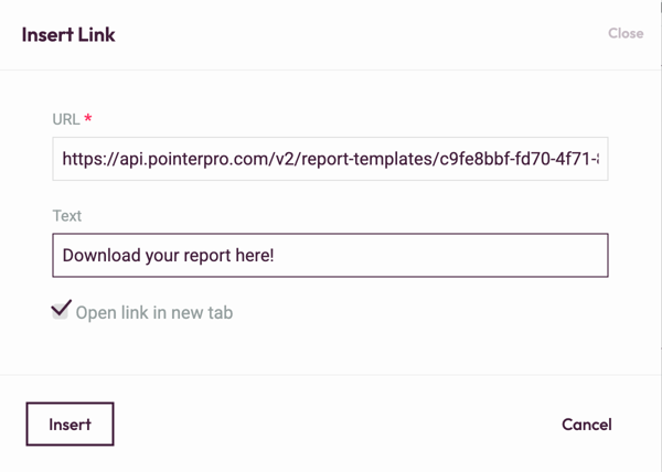 Adding Your Report to Your Questionnaire - insert link