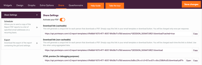 Adding Your Report to Your Questionnaire - share tab