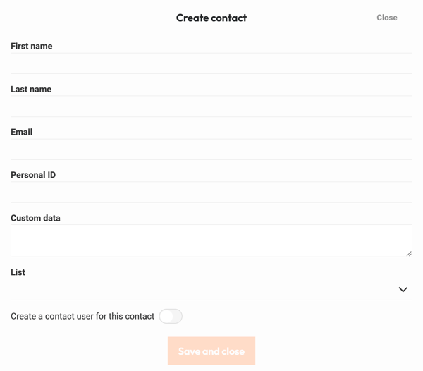 Contact List - create individual contact