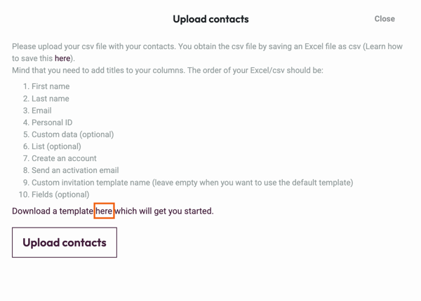 Contact List - upload contacts