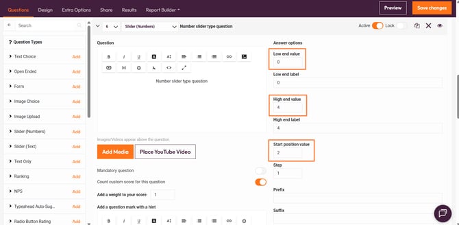 Continuous scale-answer options