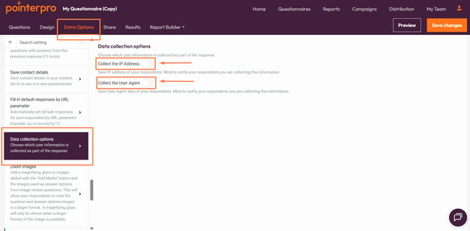 Data collection options- enable Data collection options