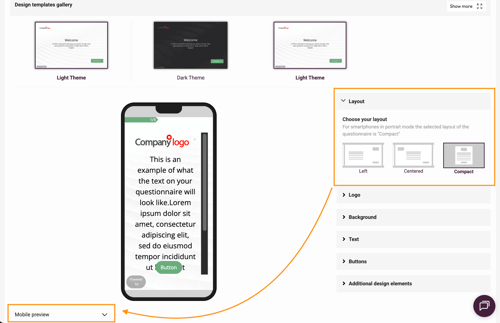 Edit Design Settings - mobile preview