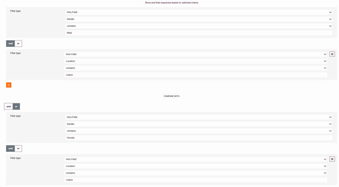 Filter and compare - combined filters display using OR