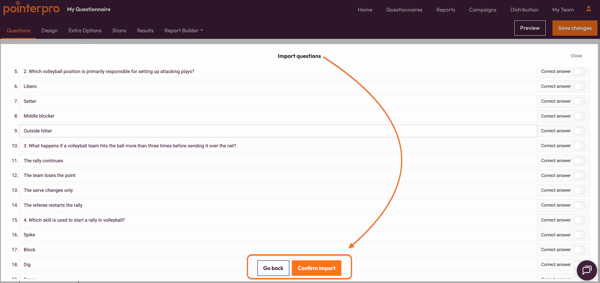 Getting started - import questions - confirm