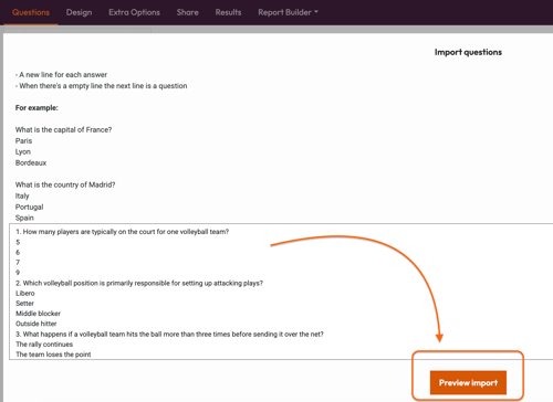 Getting started - import questions - preview import