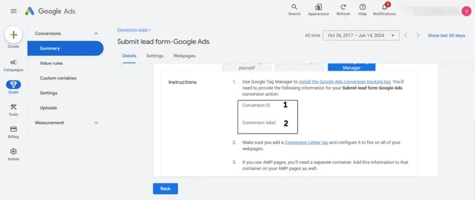 Google tag manager conversion label and ID