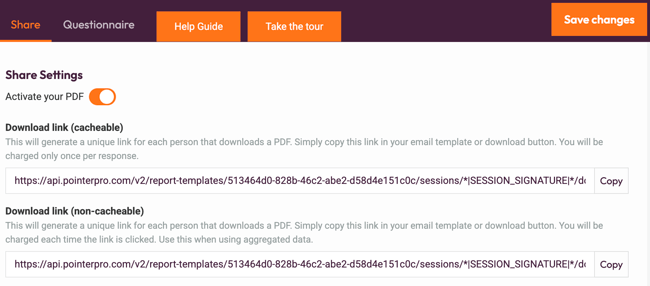 How to Copy a Questionnaire or a PDF Report - copy PDF link
