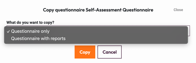 How to Copy a Questionnaire or a PDF Report - copy options