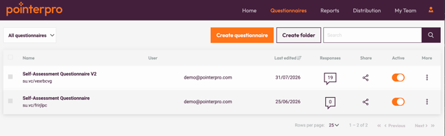 How to Copy a Questionnaire or a PDF Report - questionnaire tab