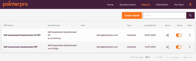 How to Copy a Questionnaire or a PDF Report - report tab