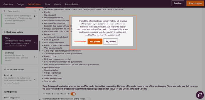 Offline survey tool- offline warning message