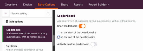 Overview of Quiz Features - leaderboard