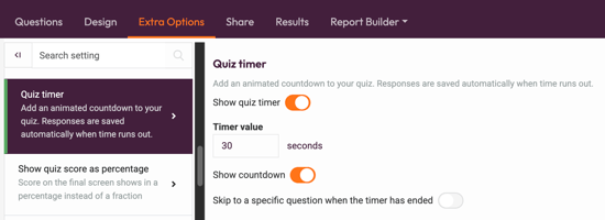 Overview of Quiz Features - quiz timer