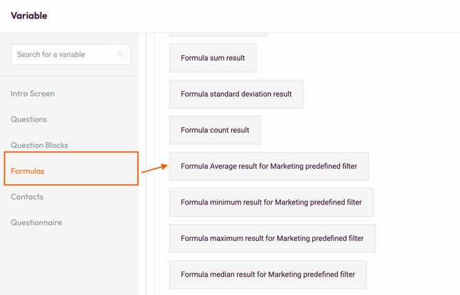 Predefined Filters - marketing predefined average
