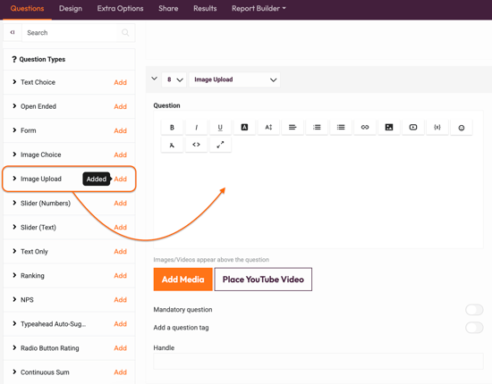 Question types - Image Upload- add an Image Upload question