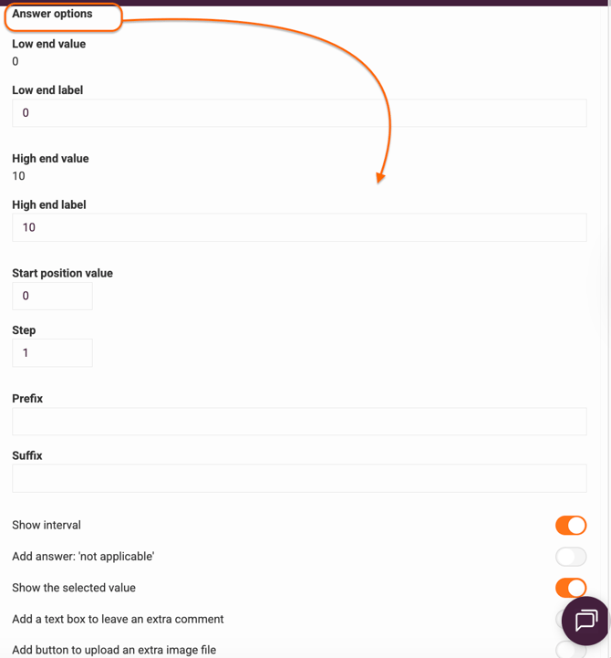 Question types - Number Slider - answer options
