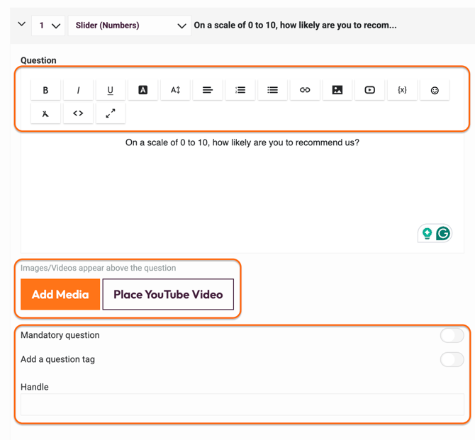 Question types - Number Slider - edit the question