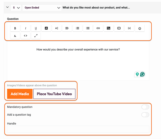 Question types - Open-Ended Questions - edit the question