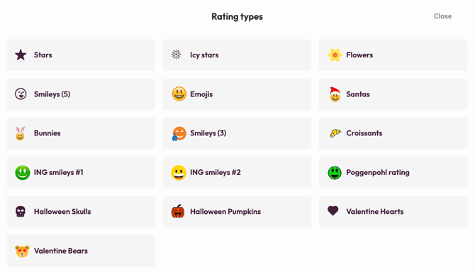 Question types - Rating - rating types