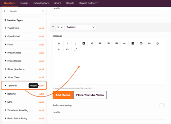 Question types - Text Only - add a Text Only question