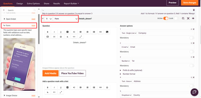 Question types that support custom scoring- form