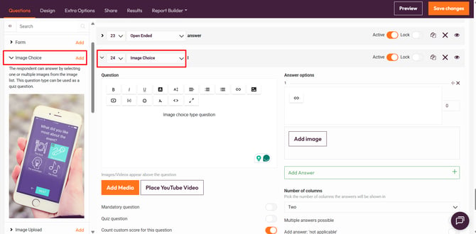 Question types that support custom scoring- image choice