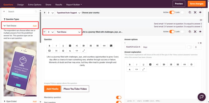 Question types that support custom scoring- text choice