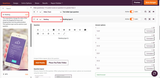 Question types that support custom scoring-ranking