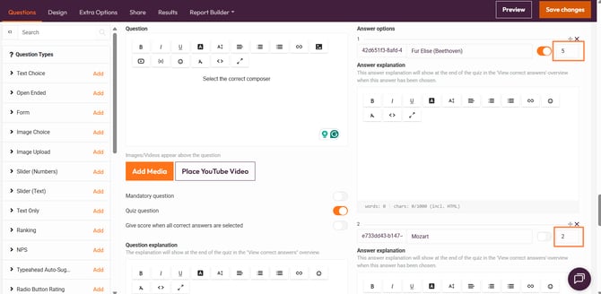 Quiz Scoring- answers score