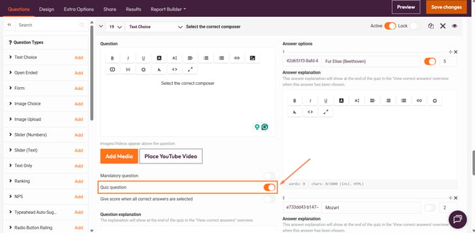 Quiz Scoring- turn a question into a quiz question