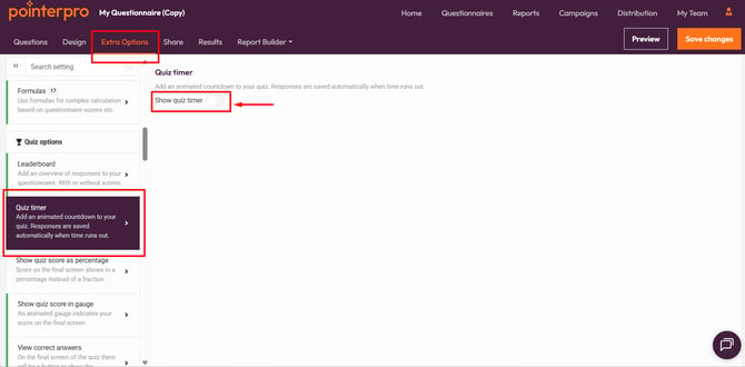 Quiz timer- activate quiz timer