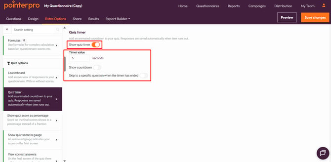 Quiz timer- settings
