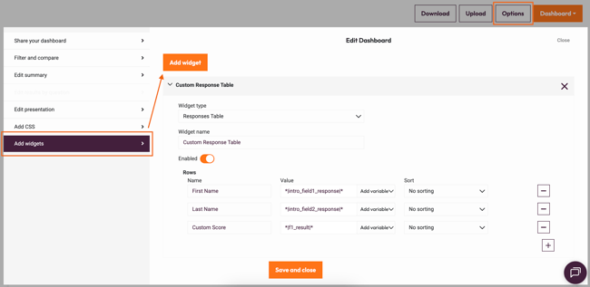 Responses View - add custom table of responses