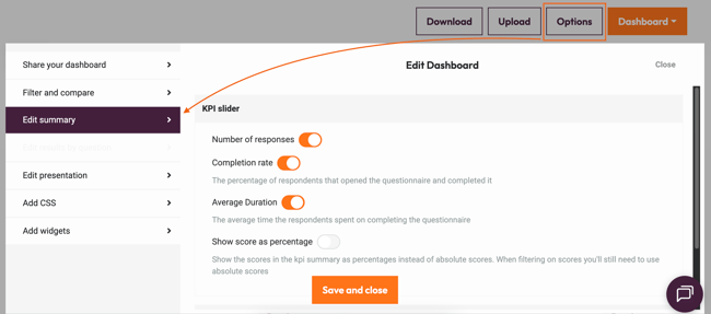 Results dashboard - edit summary
