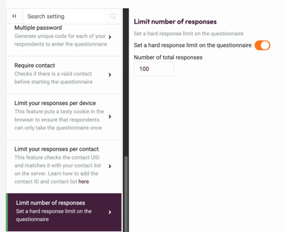 Share Your Questionnaire - limit number of responses