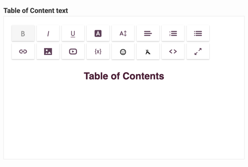 Table of Contents - customize text