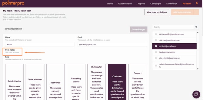 Team Management- user status