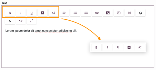 Text editor (WYSIWYG)- bold italic underline, font color, font size