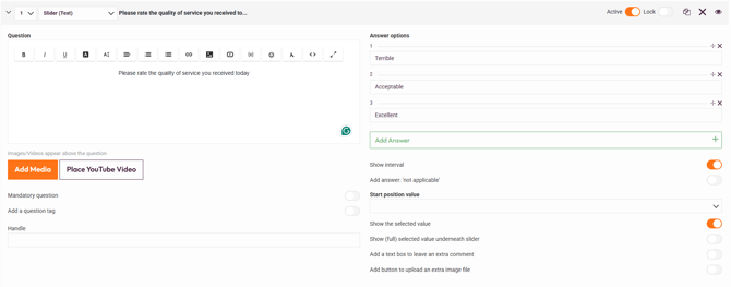 Text slider question options