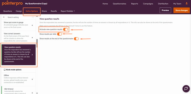 View question results- activate View question results