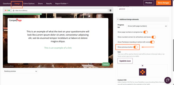 View question results- show previous button