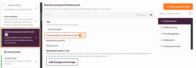 What is the Maximum Number of Pages Allowed Per Survey - question grouping