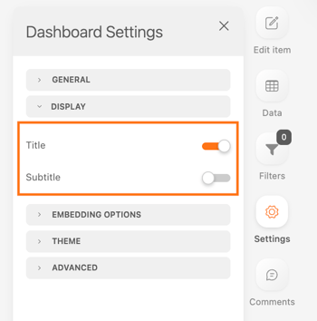 display dashboard settings