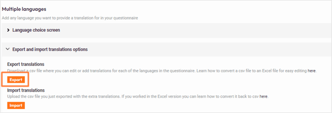 Multiple languages- export translation