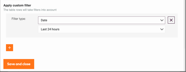 response table apply custom filter