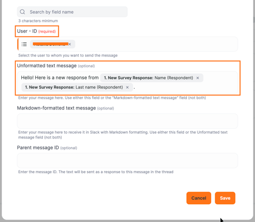 slack action settings